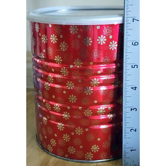 Vintage 7" Hills Brothers / Bros Coffee Can Red Atomic MCM Snowflakes W/ Lid - Picture 1 of 16